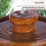 Alpine Corporation 29" Outdoor Birdbath Fountain with LED Lights – Classic Pedestal Solar-Powered Garden Water Feature, Brown