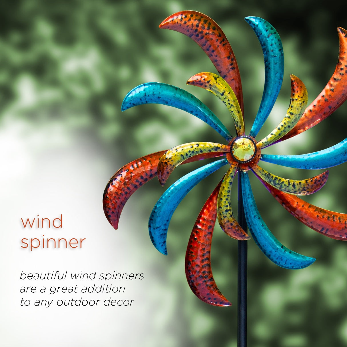 Alpine Corporation 63" Tall Outdoor Curved Blade Windmill Stake Kinetic Spinner, Multicolor