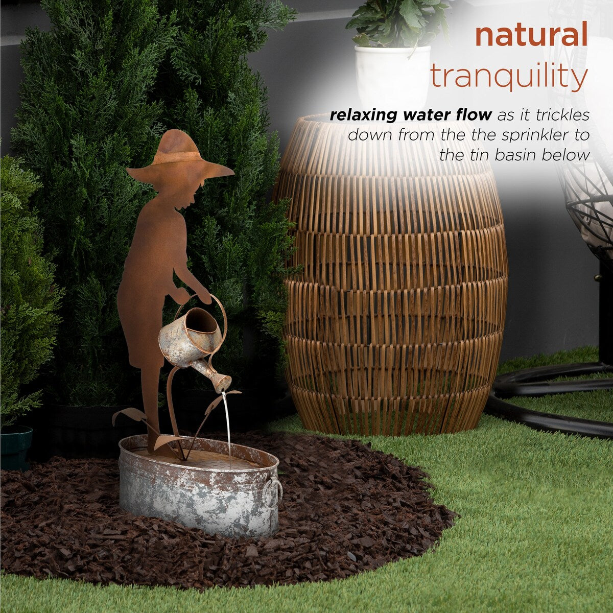 Alpine Corporation 33" Tall Rustic Farmer Silhouette and Watering Can Fountain Yard Decoration