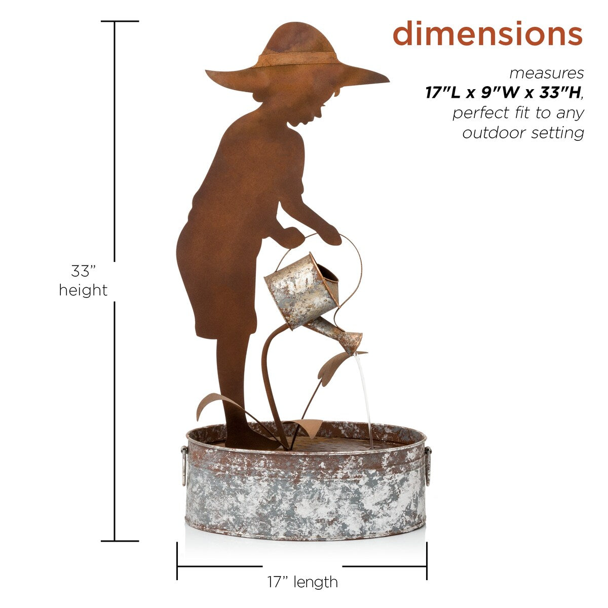 Alpine Corporation 33" Tall Rustic Farmer Silhouette and Watering Can Fountain Yard Decoration