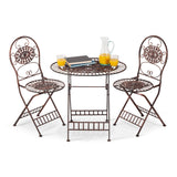 Alpine Corporation Indoor/Outdoor 3-Piece Oval Bistro Set Folding Table and Chairs Patio Seating, Bronze