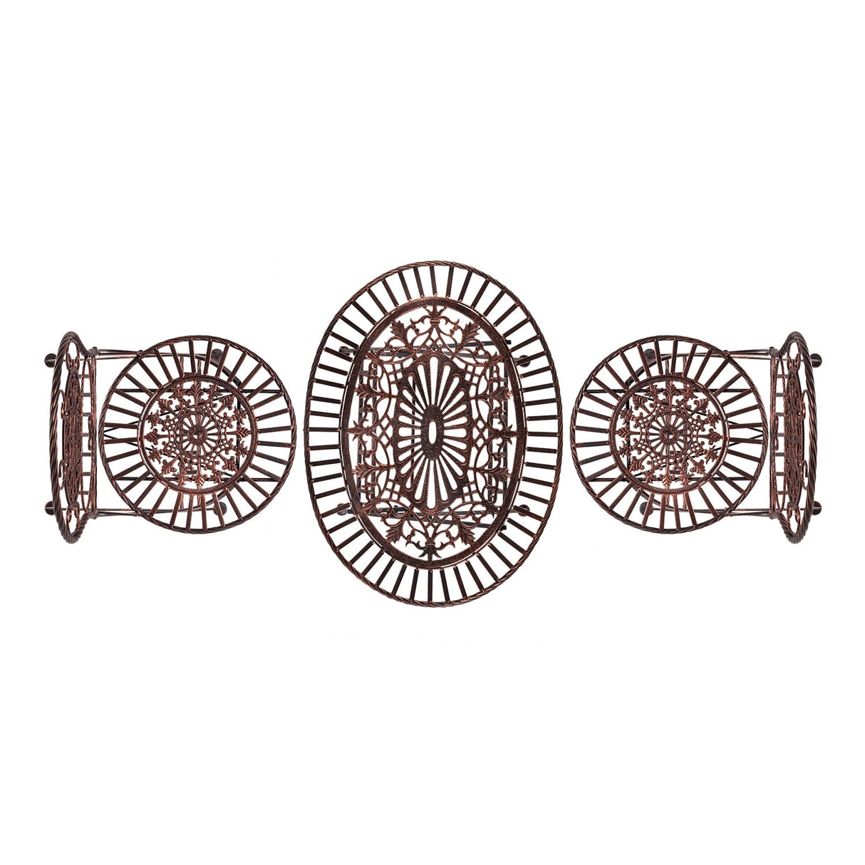 Alpine Corporation Indoor/Outdoor 3-Piece Oval Bistro Set Folding Table and Chairs Patio Seating, Bronze