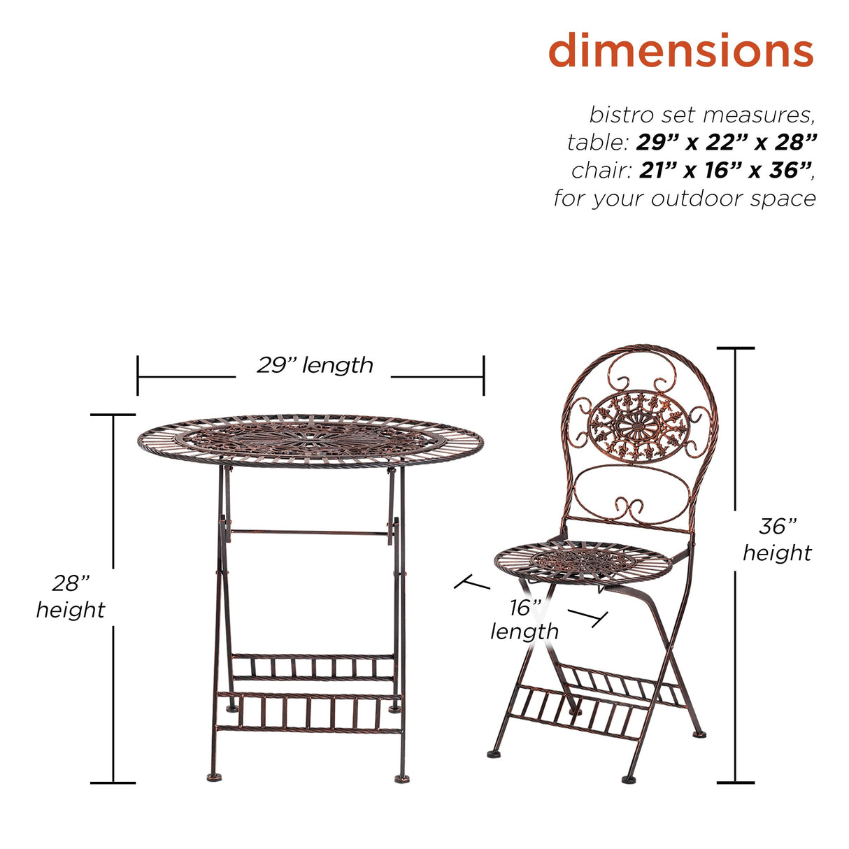 Alpine Corporation Indoor/Outdoor 3-Piece Oval Bistro Set Folding Table and Chairs Patio Seating, Bronze
