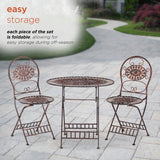 Alpine Corporation Indoor/Outdoor 3-Piece Oval Bistro Set Folding Table and Chairs Patio Seating, Bronze