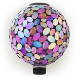 Alpine Corporation Outdoor Solar Powered Pink Glass Mosaic Gazing Globe with LED Lights and Metal Stand, Violet
