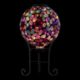 Alpine Corporation Outdoor Solar Powered Pink Glass Mosaic Gazing Globe with LED Lights and Metal Stand, Violet