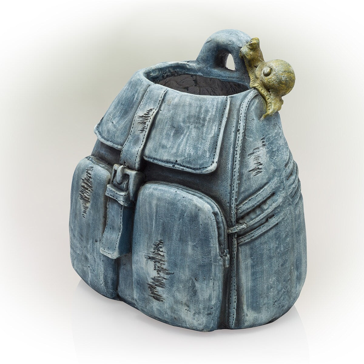 Alpine Corporation 12" Tall Indoor/Outdoor Denim Backpack with Snail Planter Yard Decoration, Blue