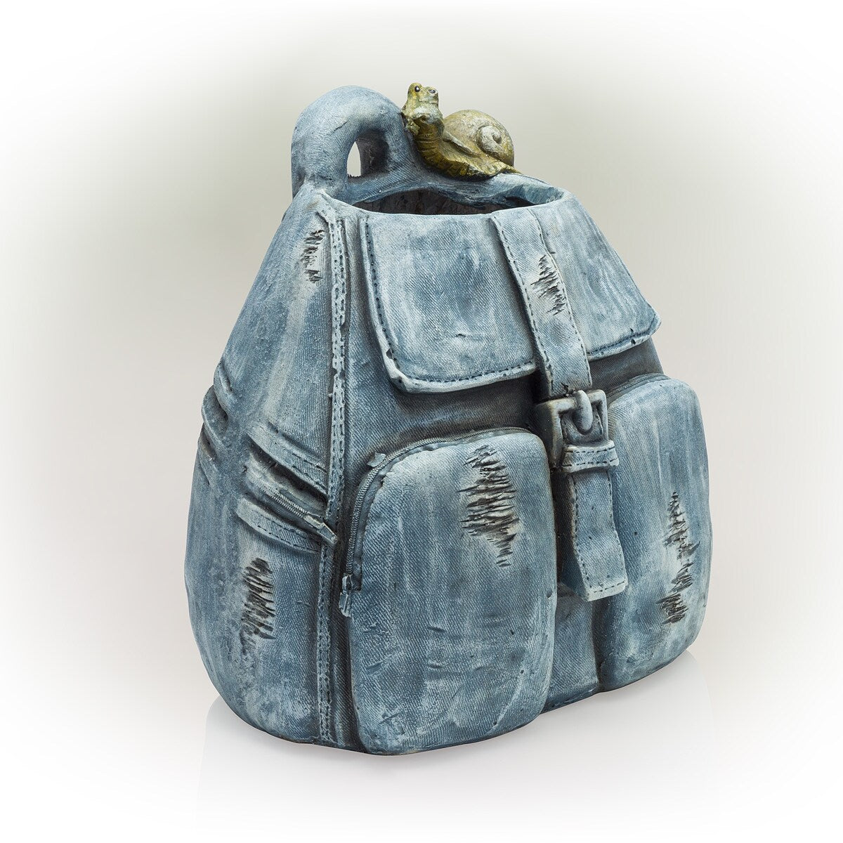 Alpine Corporation 12" Tall Indoor/Outdoor Denim Backpack with Snail Planter Yard Decoration, Blue
