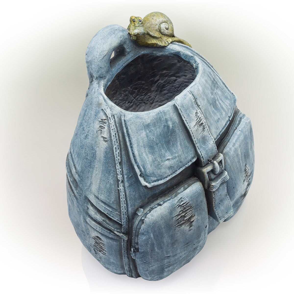 Alpine Corporation 12" Tall Indoor/Outdoor Denim Backpack with Snail Planter Yard Decoration, Blue