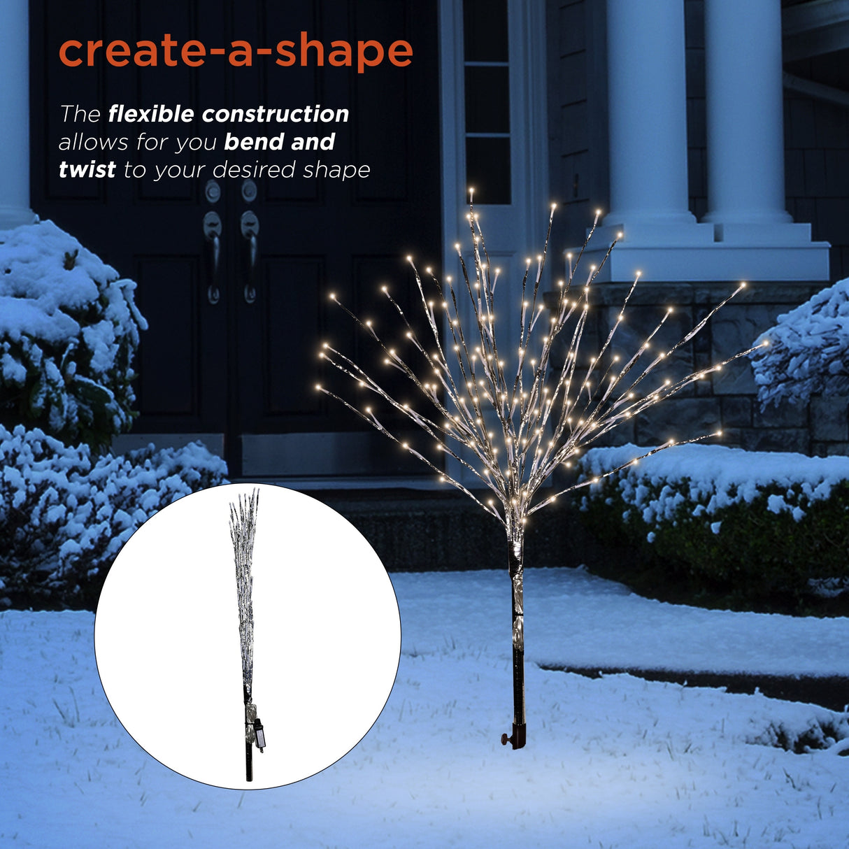 Alpine Corporation 39"H Indoor/Outdoor Metallic Foil Tree Stake Holiday Decoration with Green LED Lights