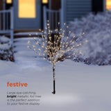 Alpine Corporation 39"H Indoor/Outdoor Metallic Foil Tree Stake Holiday Decoration with Green LED Lights