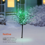 Alpine Corporation 39"H Indoor/Outdoor Metallic Foil Tree Stake Holiday Decoration with Green LED Lights