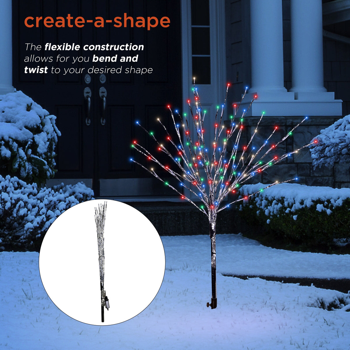 Alpine Corporation 39"H Indoor/Outdoor Metallic Foil Tree Stake Holiday Decoration with Green LED Lights