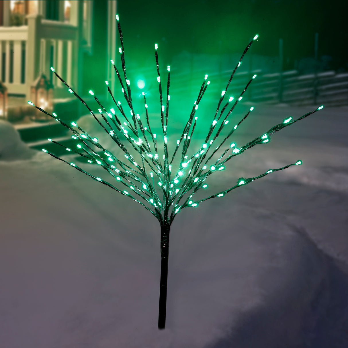Alpine Corporation 39"H Indoor/Outdoor Metallic Foil Tree Stake Holiday Decoration with Green LED Lights