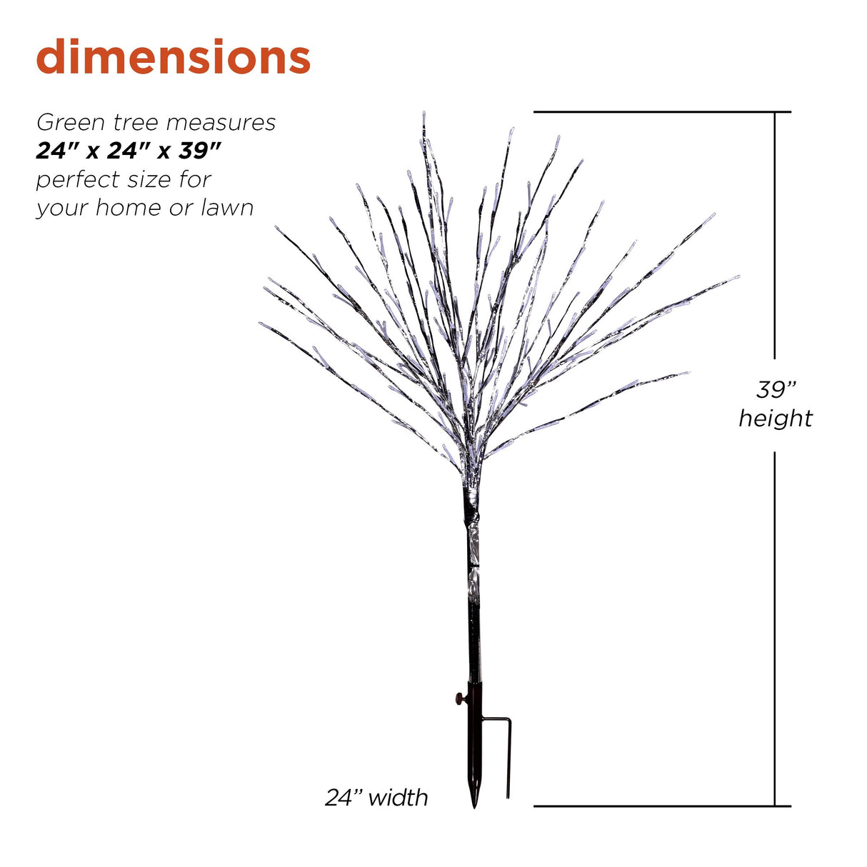 Alpine Corporation 39"H Indoor/Outdoor Metallic Foil Tree Stake Holiday Decoration with Green LED Lights