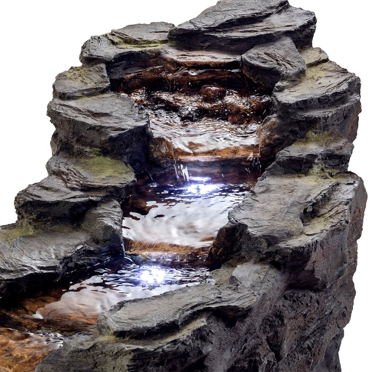Alpine Corporation 76" Long Outdoor Tiered Rocky River Stream Water Fountain with LED Lights Garden Waterfall Feature for Patio