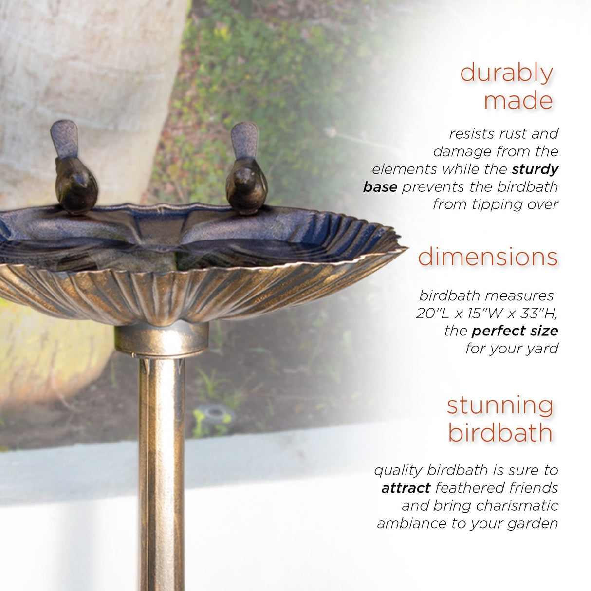Alpine Corporation 31" Tall Outdoor Vintage Birdbath with Bird Figurines Yard Statue
