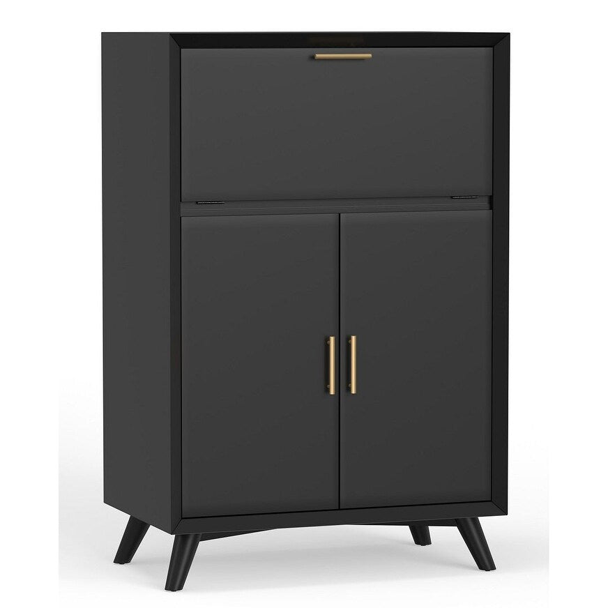 Alpine Furniture Flynn Large Bar Cabinet With Drop Down Tray, Black