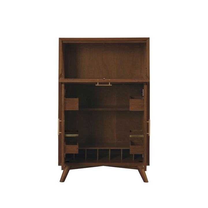 Alpine Furniture Flynn Large Bar Cabinet with Drop Down Tray, Walnut