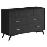 Alpine Furniture Flynn Mid Century Modern 7 Drawer Dresser, Black