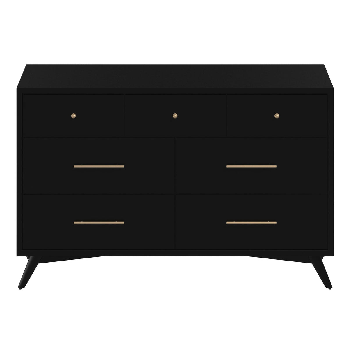 Alpine Furniture Flynn Mid Century Modern 7 Drawer Dresser, Black