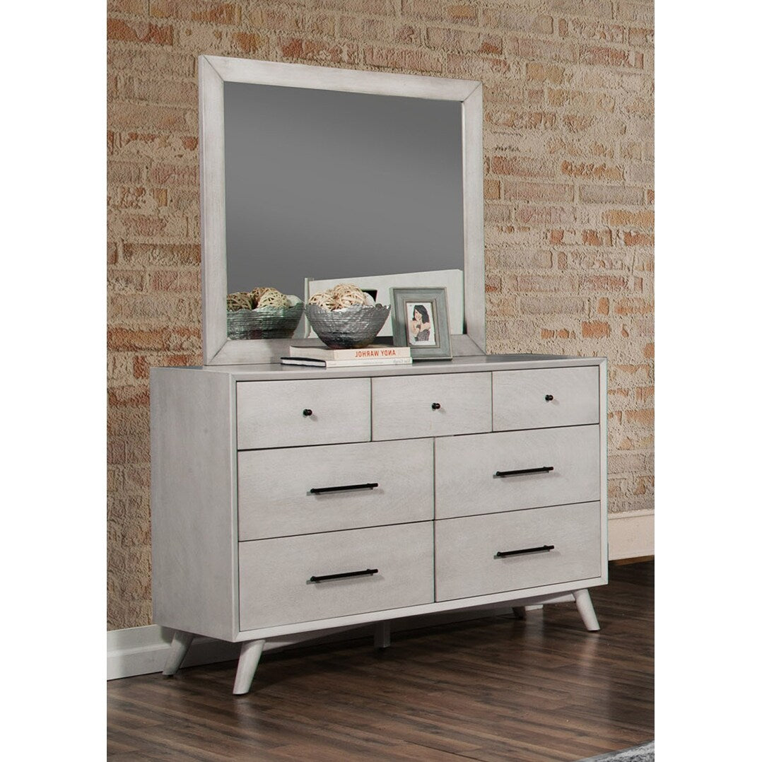 Alpine Furniture Flynn Mid Century Modern Wood Bedroom Mirror in Gray - Grey