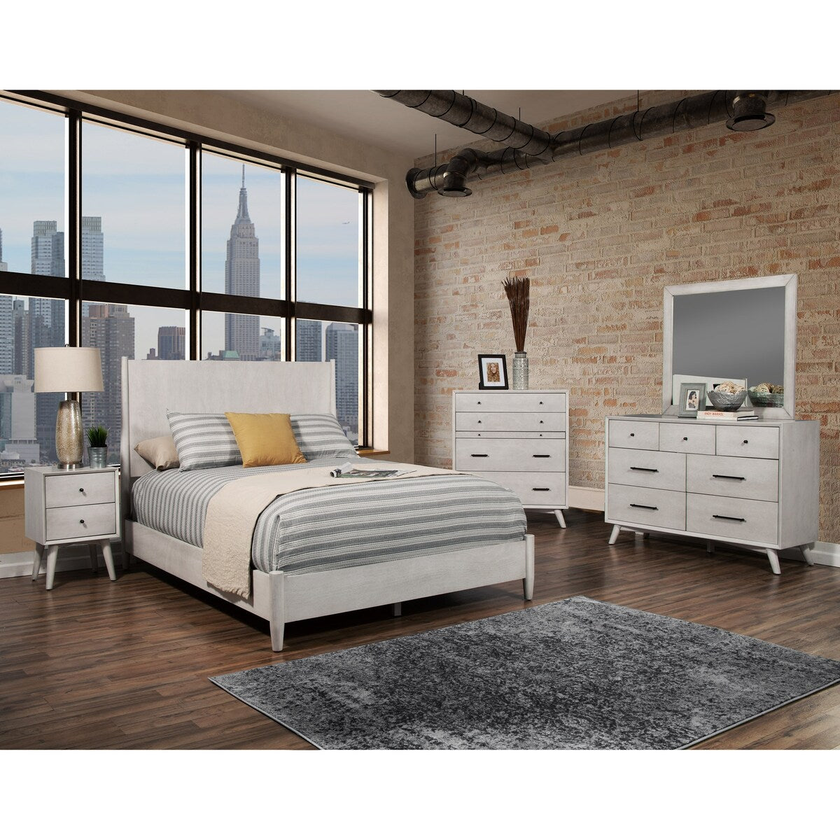 Alpine Furniture Flynn Mid Century Modern Wood Bedroom Mirror in Gray - Grey