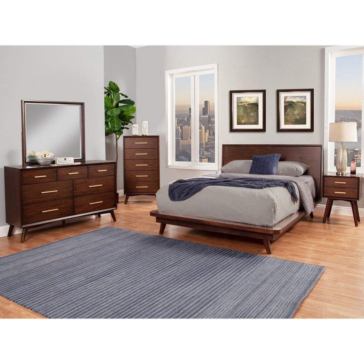 Alpine Furniture Gramercy Wood Bedroom Mirror in Walnut