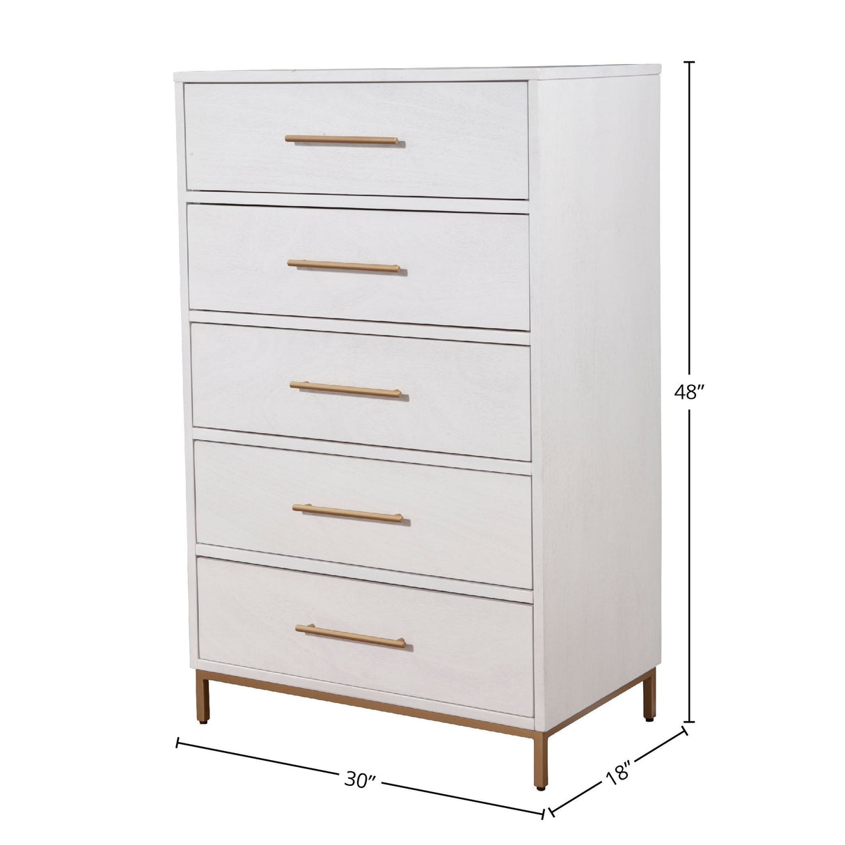 Alpine Furniture Madelyn Five Drawer Wood Chest in White