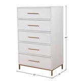 Alpine Furniture Madelyn Five Drawer Wood Chest in White