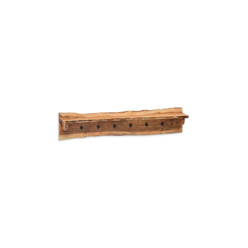 Alpine Natural Live Edge Wood 48" Coat Hooks with Shelf