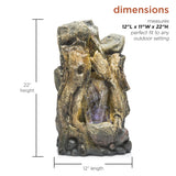 Alpine Corporation 22" Tall Outdoor Rainforest Tree Trunk and Stone Waterfall Fountain with LED Lights