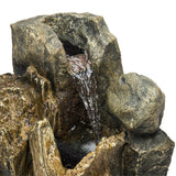Alpine Corporation 22" Tall Outdoor Rainforest Tree Trunk and Stone Waterfall Fountain with LED Lights