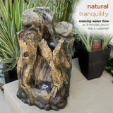 Alpine Corporation 22" Tall Outdoor Rainforest Tree Trunk and Stone Waterfall Fountain with LED Lights