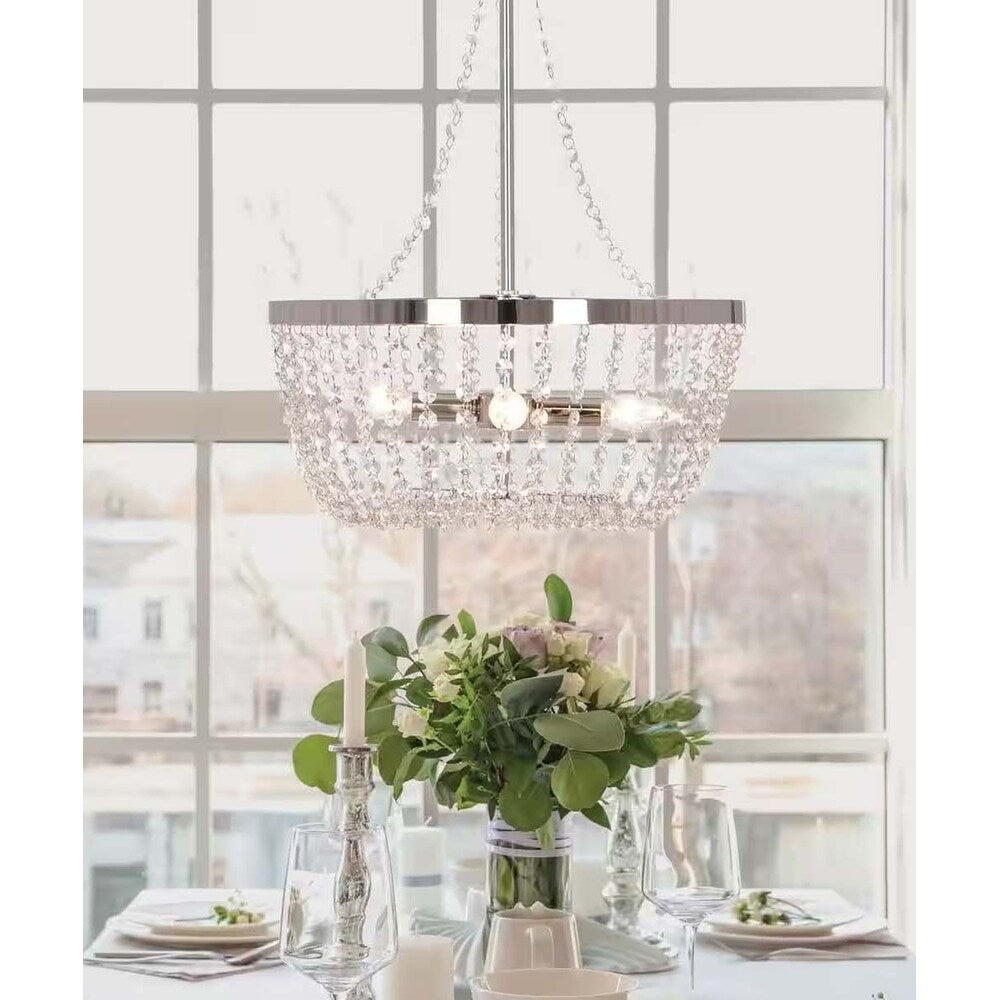 Alsy 16"W 4-Lights Bling Polished Nickel Pendant Chandelier with Crystal Glass Beads