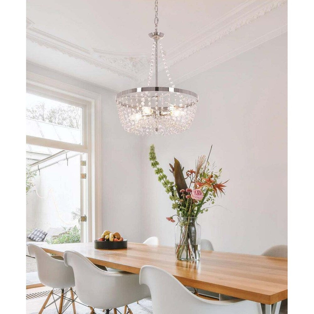 Alsy 16"W 4-Lights Bling Polished Nickel Pendant Chandelier with Crystal Glass Beads