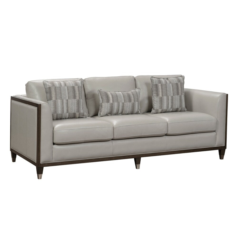Alton Grey Top Grain Leather Modern Sofa w/ pillows