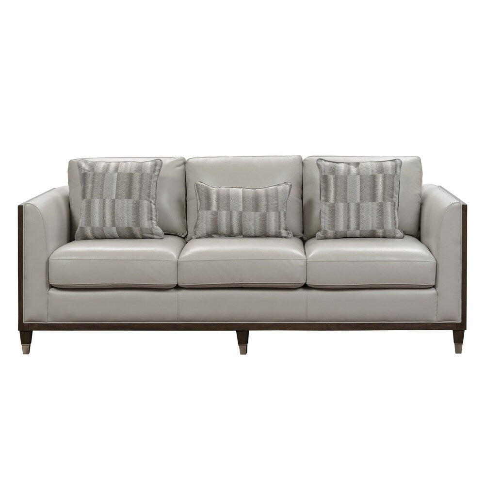 Alton Grey Top Grain Leather Modern Sofa w/ pillows