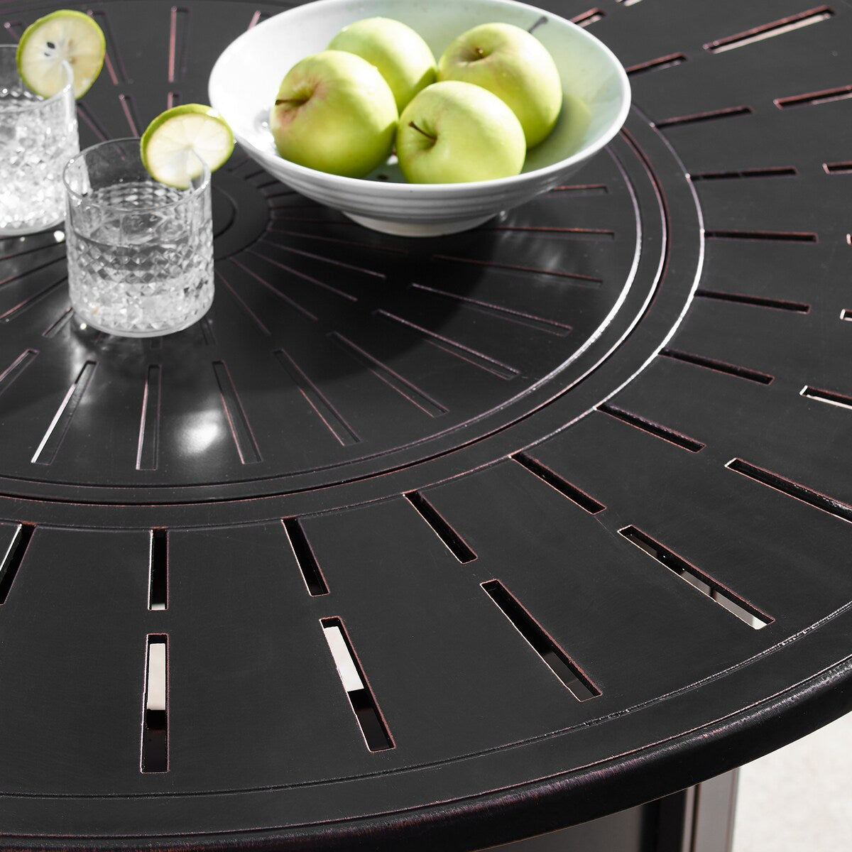 Aluminum 44in Fire Table Set with Four Swivel Rockers & Accessories