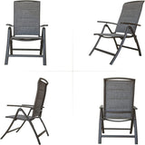 Aluminum Adjustable Outdoor Reclining Sling Lawn Chairs with Double-Layered Textile Fabric in Dark Gray Set of 2