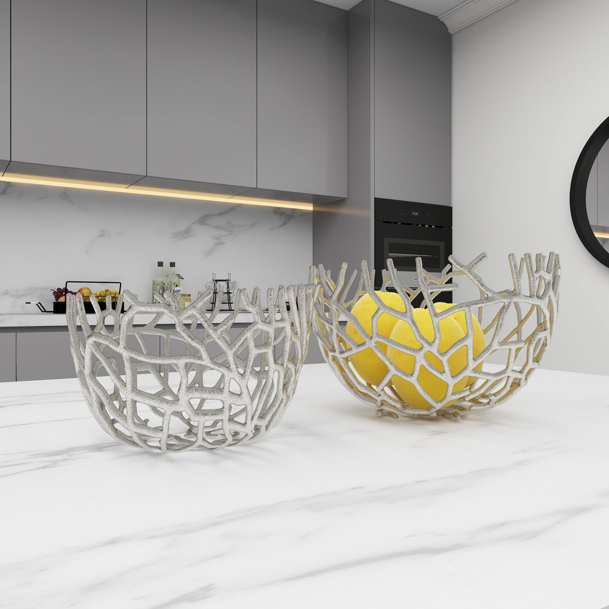 Aluminum Metal Handmade Cutout Coral Decorative Bowl (Set of 2) - Gold, Silver, Black