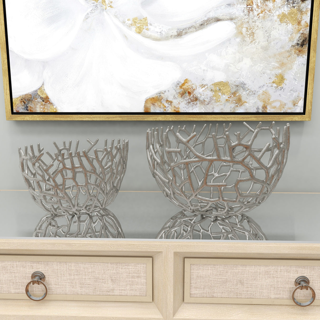 Aluminum Metal Handmade Cutout Coral Decorative Bowl (Set of 2) - Gold, Silver, Black