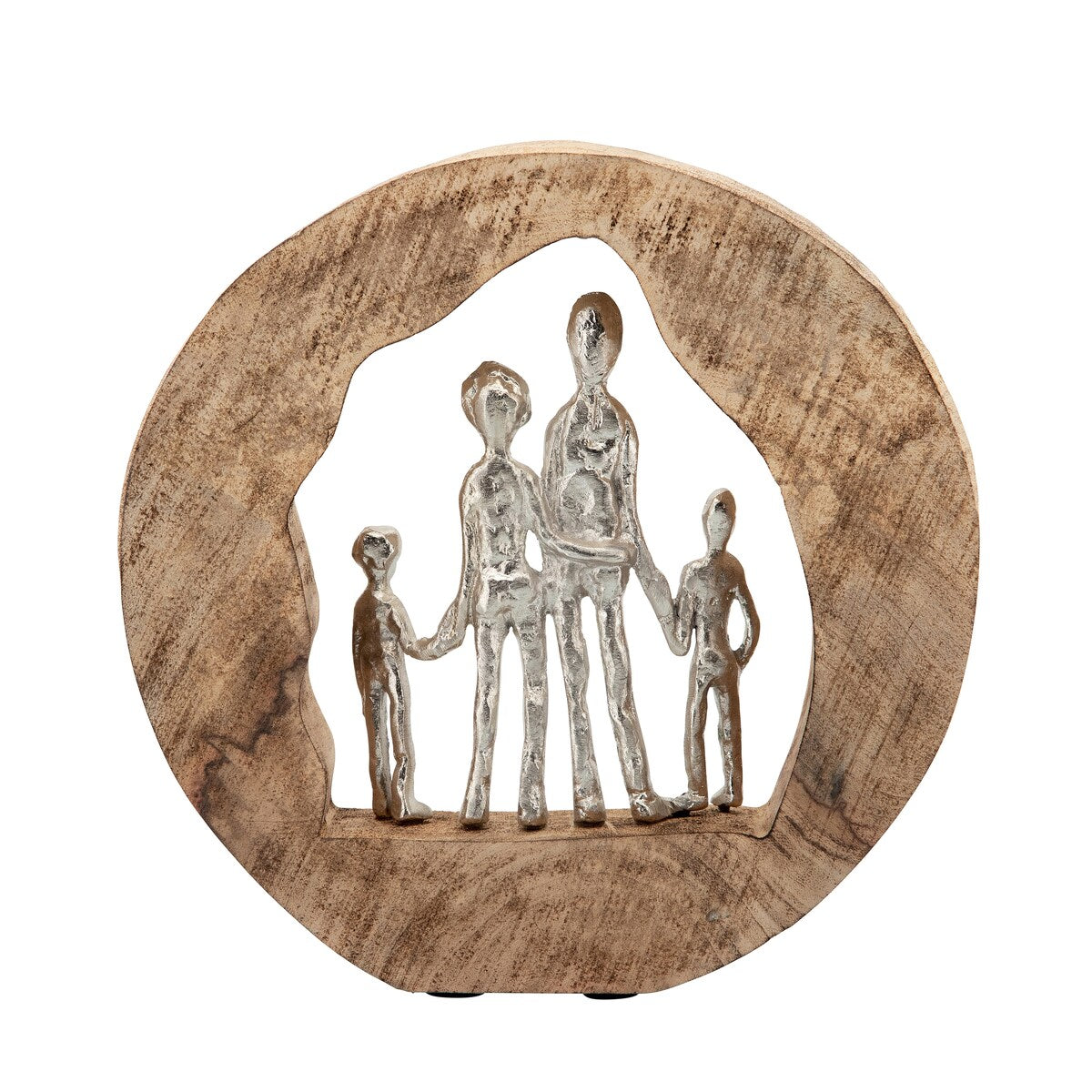Aluminum Family In Mango Wood, Silver, brown 11.22"H - 11.61" x 2.56" x 11.22"