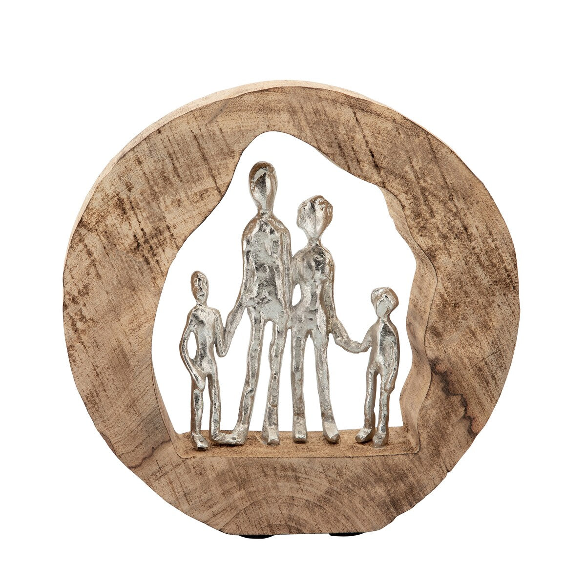 Aluminum Family In Mango Wood, Silver, brown 11.22"H - 11.61" x 2.56" x 11.22"