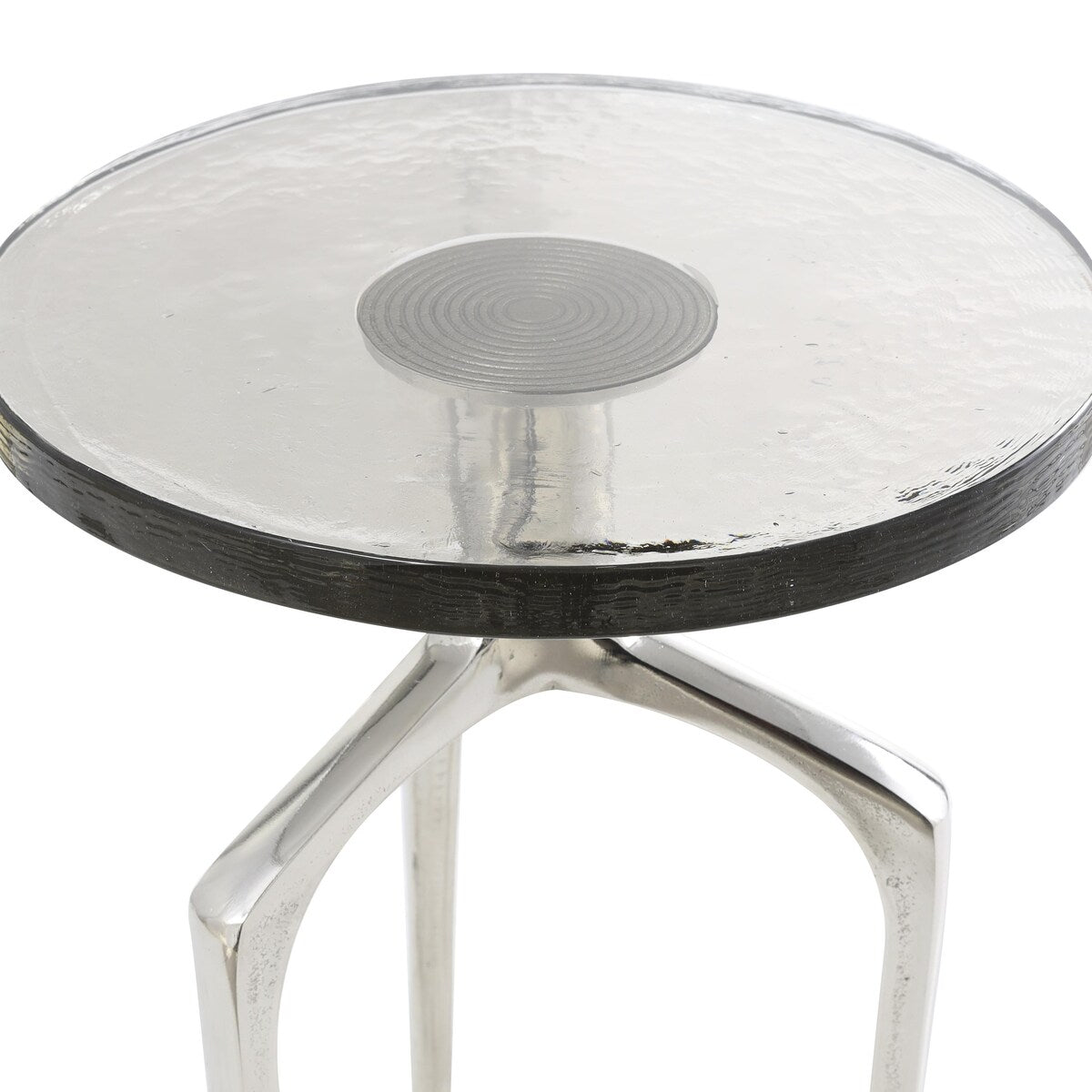 Aluminum Metal Small Tripod Accent Table with Textured Glass Tabletop - Silver, Gold or Black - Roche River Decor