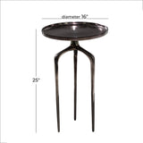 Aluminum Metal Tray Inspired Top Accent Table with 3 Tripod Legs - Gold, Silver or Black - Roche River Decor