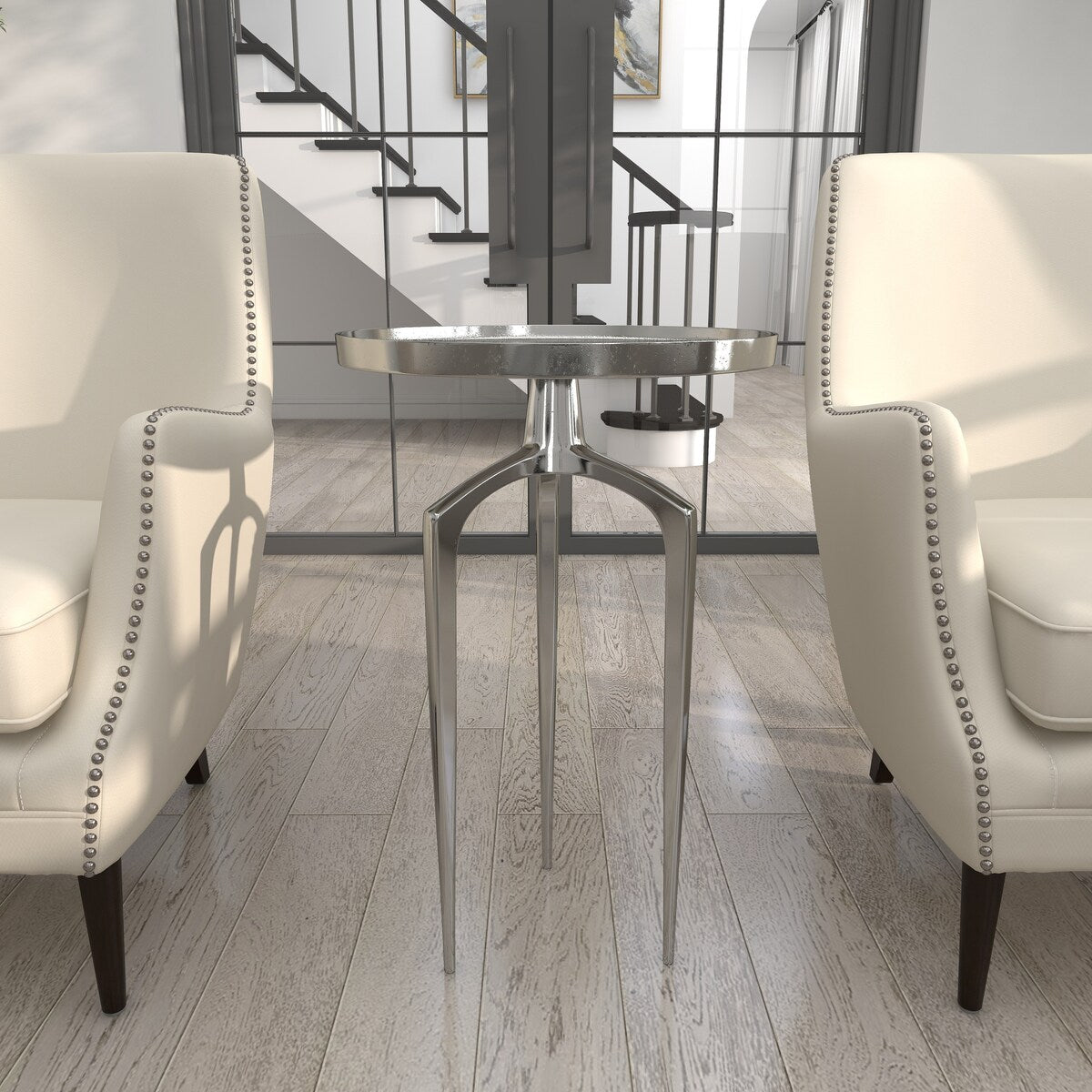 Aluminum Metal Tray Inspired Top Accent Table with 3 Tripod Legs - Gold, Silver or Black - Roche River Decor