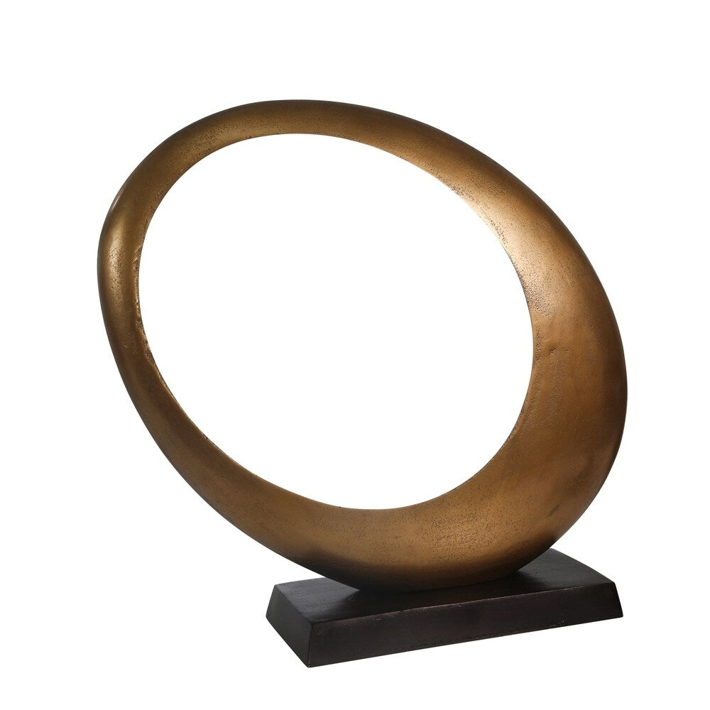 Aluminum Ovoid Sculpture with Block Base, Gold and Black