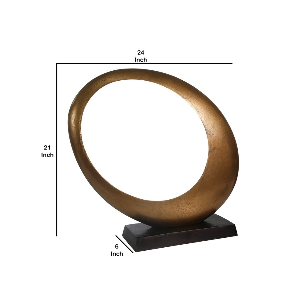 Aluminum Ovoid Sculpture with Block Base, Gold and Black