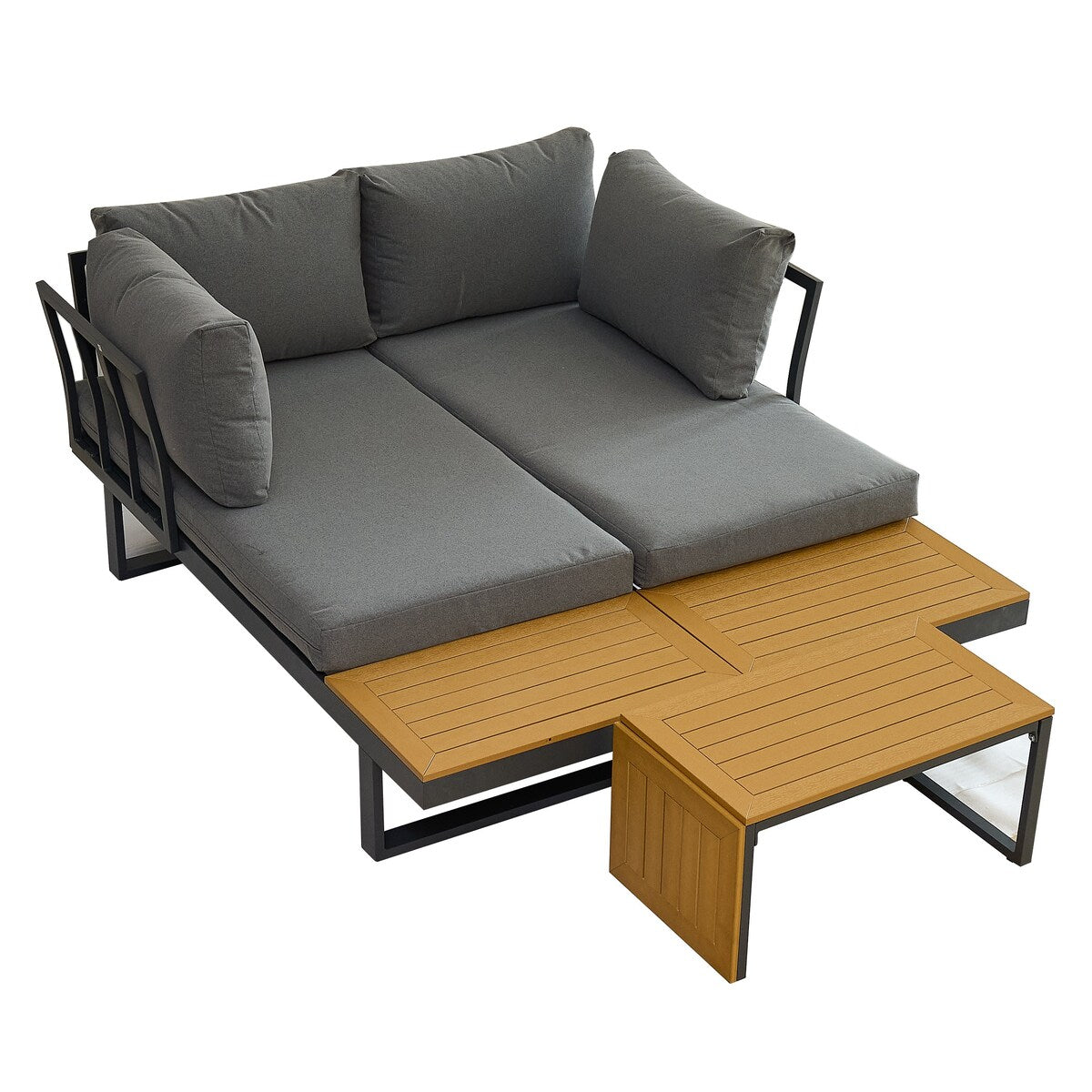 Aluminum Patio Furniture Set L-Shaped Sectional Sofa with Side Table and Cushion